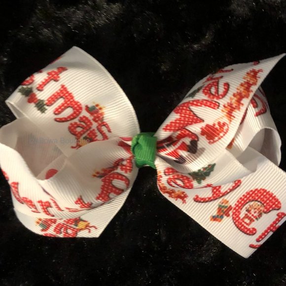 Merry Christmas 4" Boutique Bow   HANDCRAFTED     -kids-  4B2838 - Picture 3 of 3